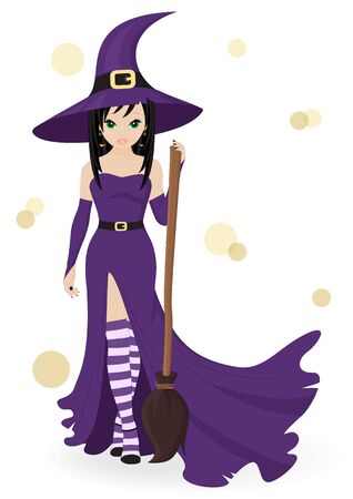 witch with a broom isolated on white backgroundのイラスト素材