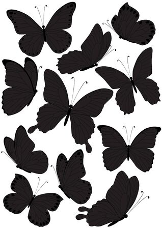 set of silhouette butterflies isolated on white backgroundのイラスト素材
