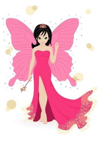magical fairy in a pink dress with a magic wandのイラスト素材