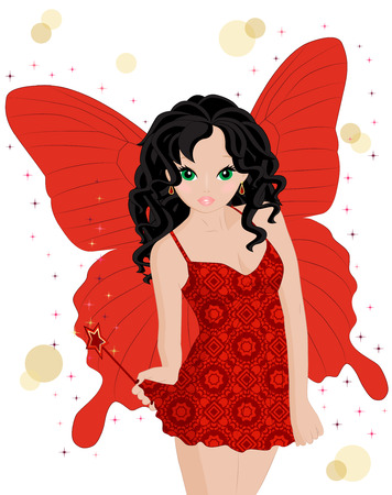 magical fairy in a pink dress with a magic wandのイラスト素材