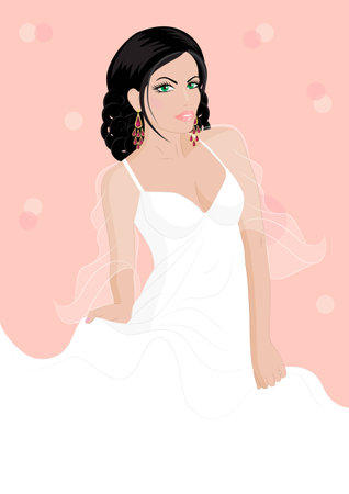 girl in a white dress isolated on pink backgroundのイラスト素材