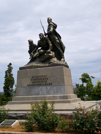 the monument to the heroes of the Komsomol in Sevastopol on the background of skyのeditorial素材