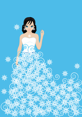 girl snow Queen in a dress made of snowflakes on blue backgroundのイラスト素材