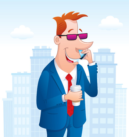 Business Man Talking On His Cell Phoneのイラスト素材