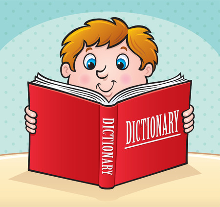 Kid Reading A Large Red Dictionaryのイラスト素材