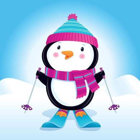 Cute Penguin On Skisのイラスト素材