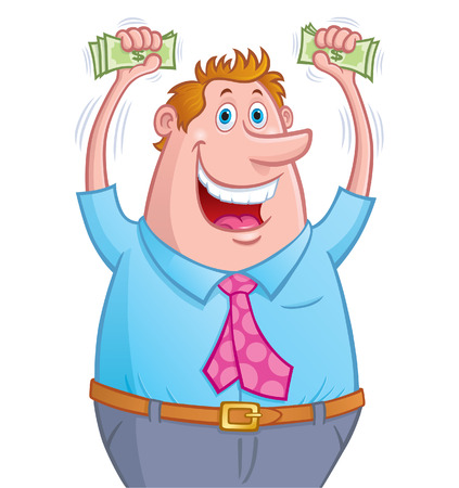 Excited Man Holding Up Money In His Handsのイラスト素材