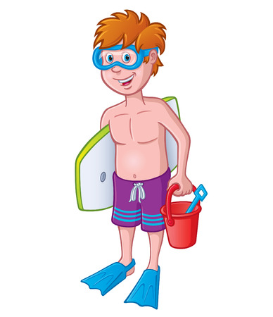 Kid Ready for the Beachのイラスト素材