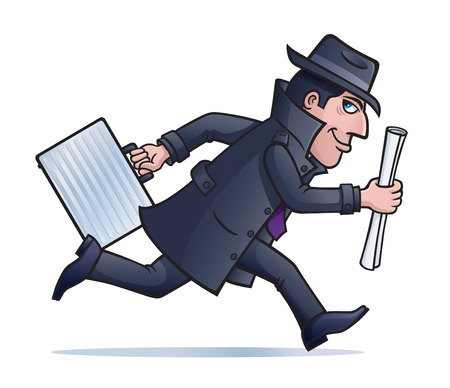 Spy Running with Plans and Briefcaseのイラスト素材
