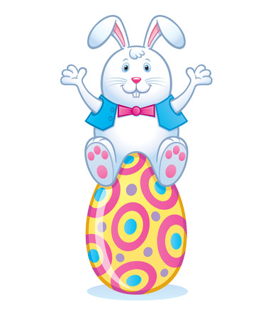 Easter Bunny Sitting On Easter Eggのイラスト素材
