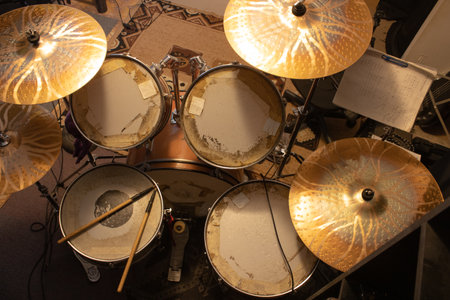 top view of an acoustic drum kitの写真素材