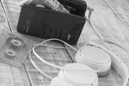 personal stereo, headphones and cassetteの写真素材