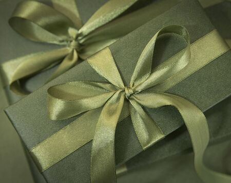 Christmas decoration series,close up shot of  gift boxes in studioの写真素材