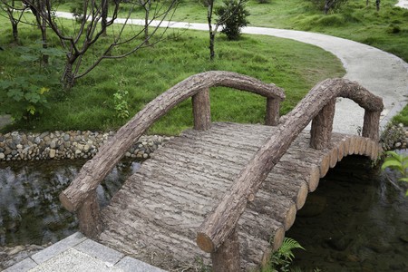Footbridge and footpath in garden. Prophoto RGB profile used for professional process.の写真素材
