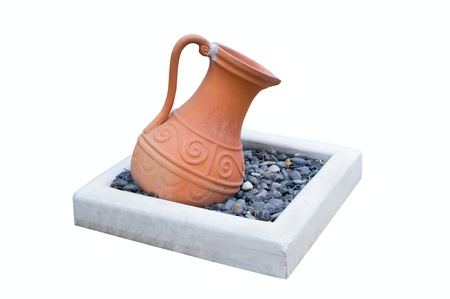 Old ceramic vase and base  isolated on white background 
