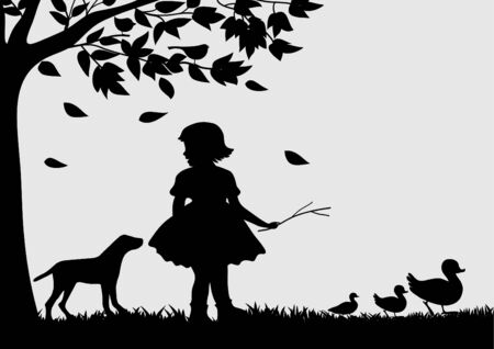 Girl with ducksのイラスト素材