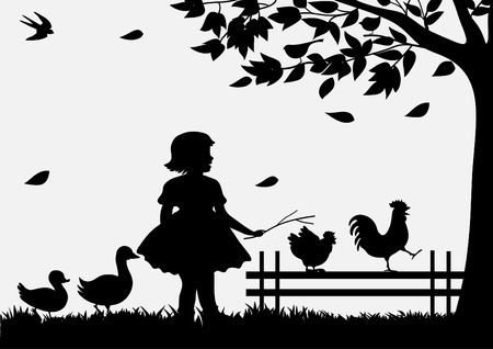 Girl with birdsのイラスト素材