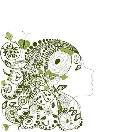 Woman sihouette, floral hairstyleのイラスト素材