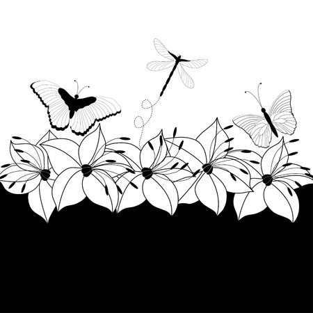 Black and white flowersのイラスト素材