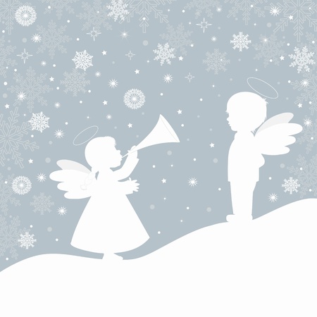 Christmas landscape with snowflake and angels, and place for textのイラスト素材
