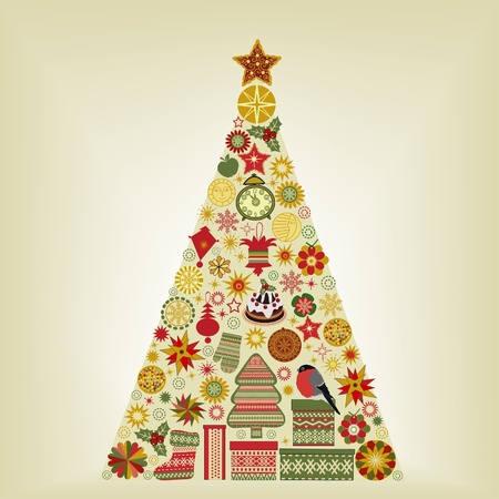 Abstract tree with christmas objects and elementsのイラスト素材