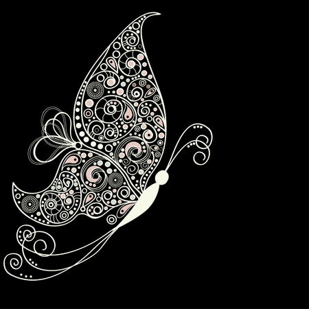 White butterfly on black background in vectorのイラスト素材