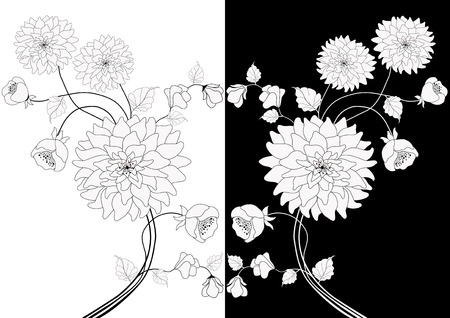 Set of two black and white banners with flowersのイラスト素材