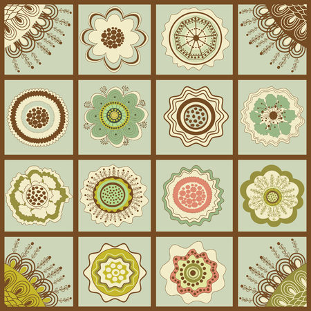 Set of abstract colorful floral squares in vectorのイラスト素材