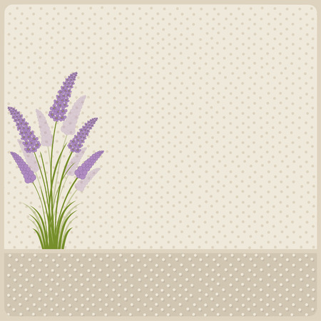 Floral card with lavender on beige background with dotsのイラスト素材