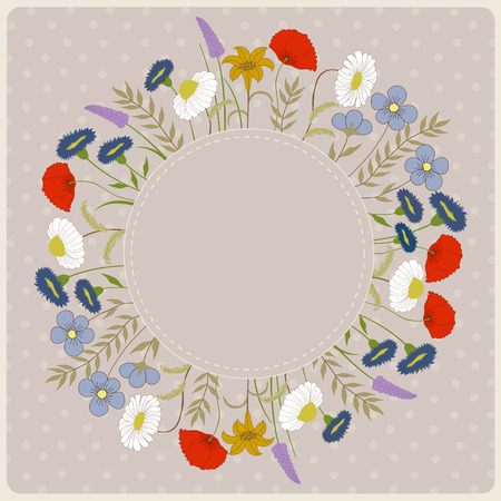 Card with colorful wild flowers on mauve backgroundのイラスト素材