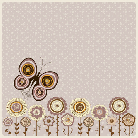 Abstract floral card on mauve background with dotsのイラスト素材