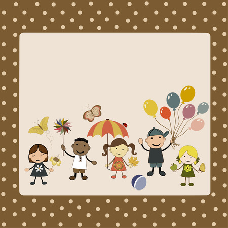 Greeting card with cute happy cartoon kidsのイラスト素材
