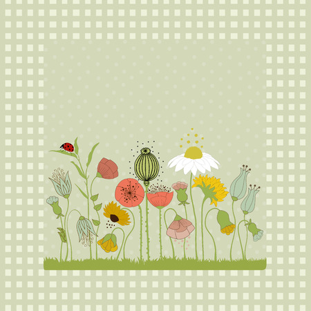 Abstract floral card on green background with dotsのイラスト素材