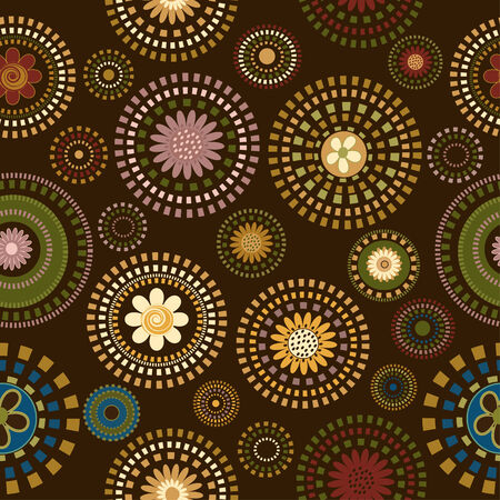 Seamless abstract colorful  pattern on brown backgroundのイラスト素材