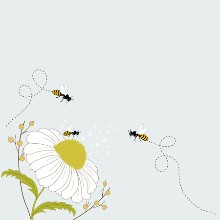 Card with flower and beesのイラスト素材