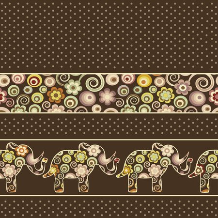 Oriental pattern with elephants on brown backgroundのイラスト素材