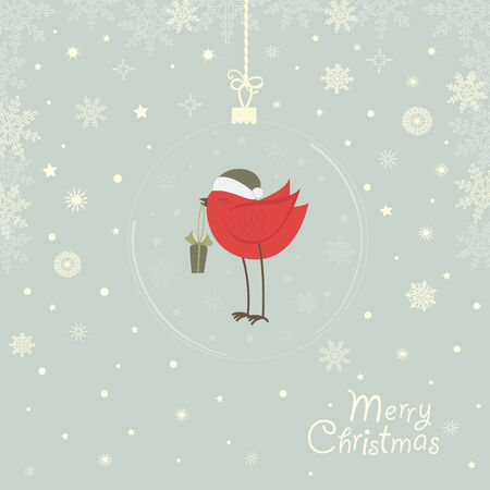 Greeting card with a Christmas ball with a red birdのイラスト素材