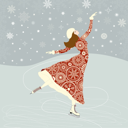Christmas greeting card with a girl skaterのイラスト素材
