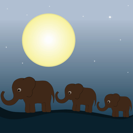 Elephant family in the nightのイラスト素材