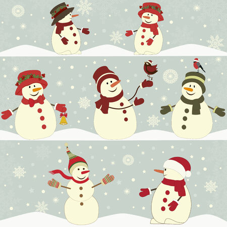 Card with set of Christmas snowmenのイラスト素材