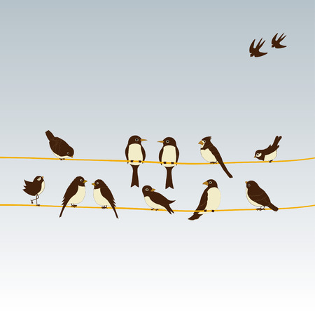 Cute birds on a wireのイラスト素材