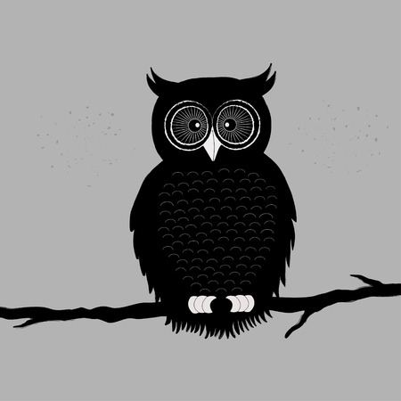 Black owl on branchのイラスト素材