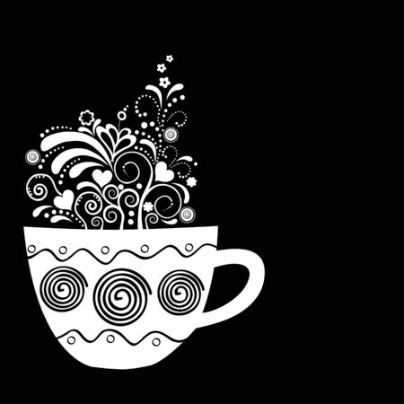 Stylised cup with floral elements anr place for textのイラスト素材