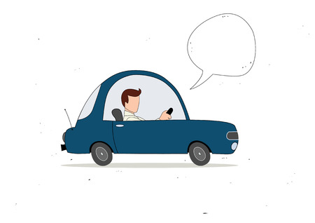 Blue simple cartoon car driver with speech bubbleのイラスト素材