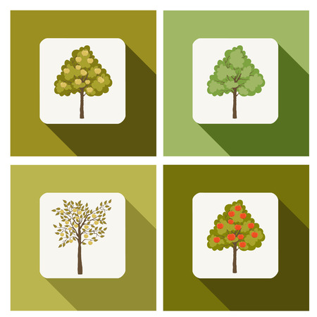 Set of apple tree icon with long shadowのイラスト素材