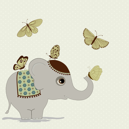 Cute elephant and butterfliesのイラスト素材