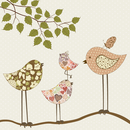Cute floral birds on branchのイラスト素材