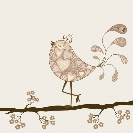 Card with floral branch and stylized birdのイラスト素材