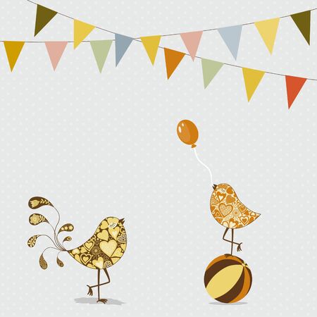 Happy birthday card with cute birdsのイラスト素材