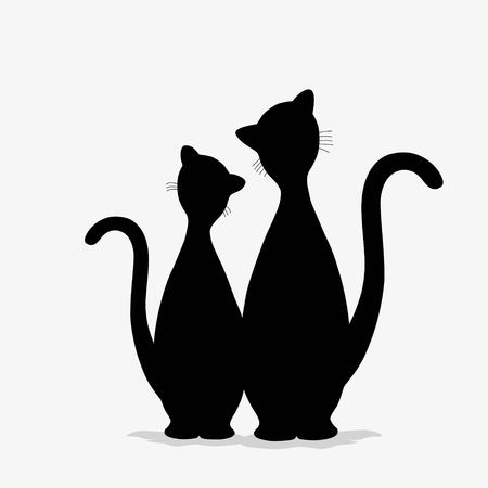 Pair of black cats on white backgroundのイラスト素材